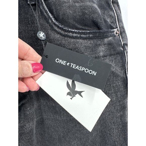 One Teaspoon Cut Out Jackson Wide Leg Denim Jeans - Faded Black Size 30 NWT - Picture 6 of 12